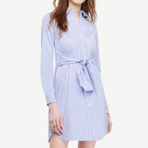 Ann Taylor Striped Cinch-waist Poplin Shirtdress - XS